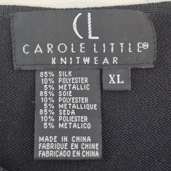Carole Little Vintage Silk Blend Black Shimmer 3/4 Sleeve Top - Size XL - Picture 8 of 9